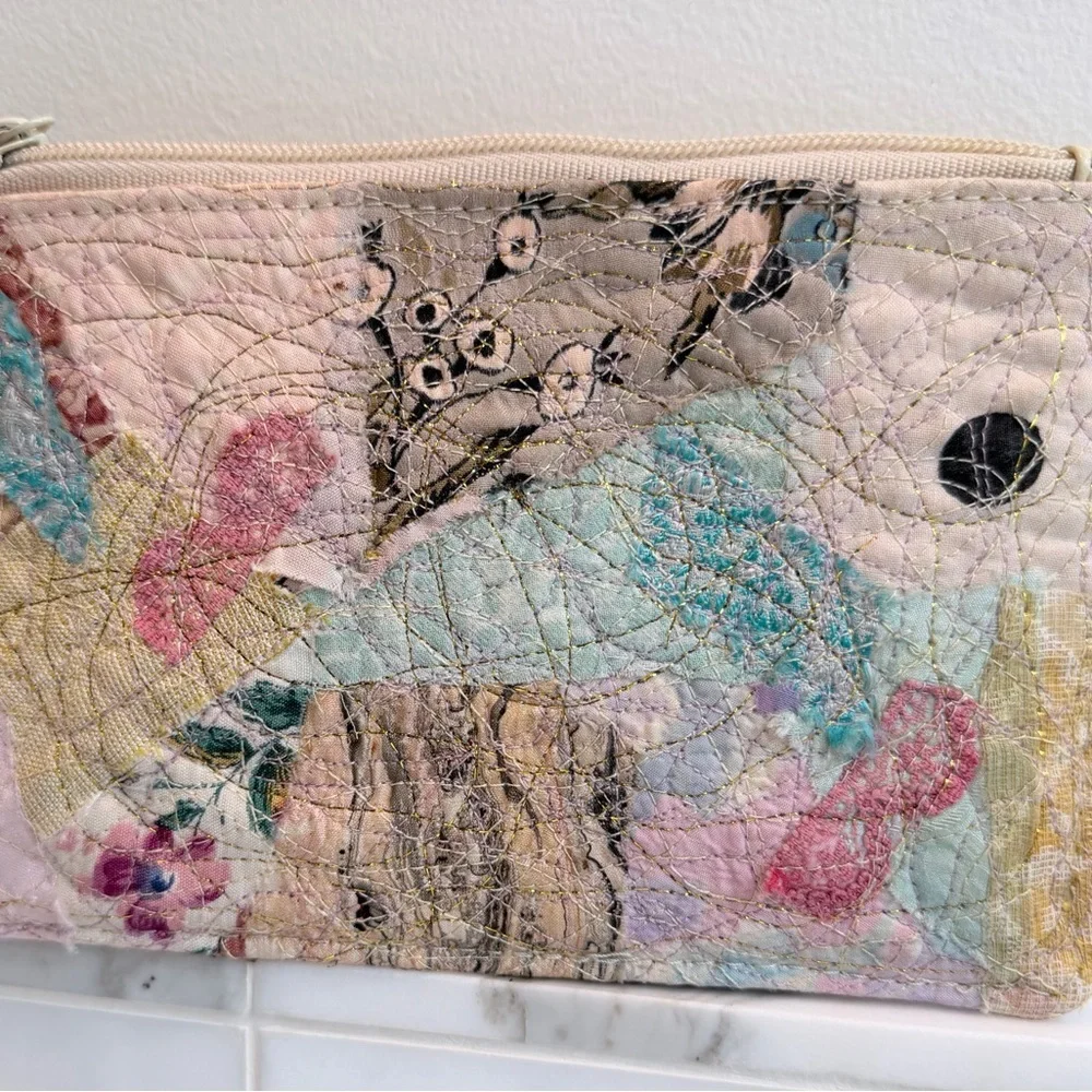 La Due Pastel Textile Quilted Patchwork Clutch Pouch Boho Art Handmade Style